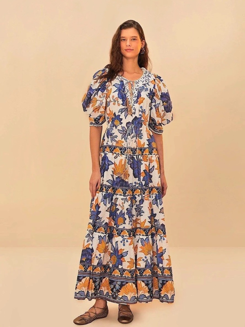 FARM Rio Floral Maxi Dress in Blue & Orange